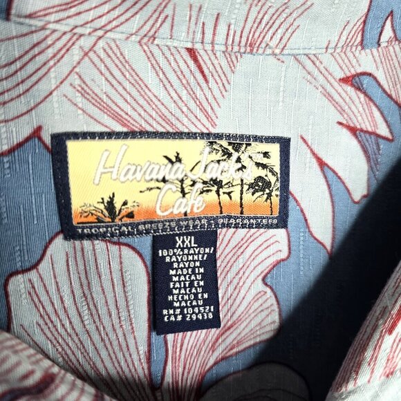 Havana Jacks Cafe Button Down Shirt Hawaiian XXL Blue Tropical HIbiscus - Picture 5 of 5